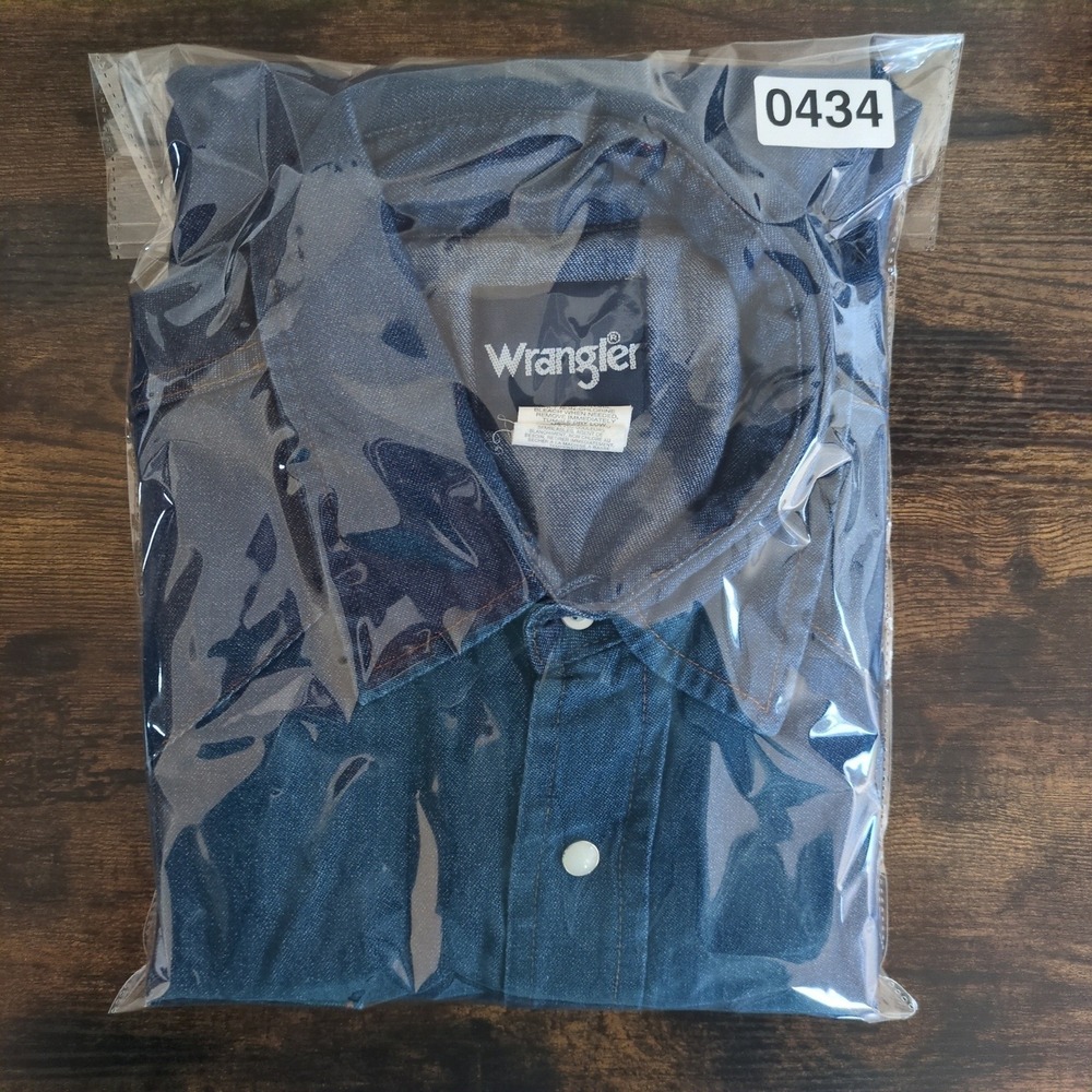 Wrangler Mens Long‎ Sleeve Denim Western Shirt XL Blue Cotton Snap Front - Picture 9 of 9